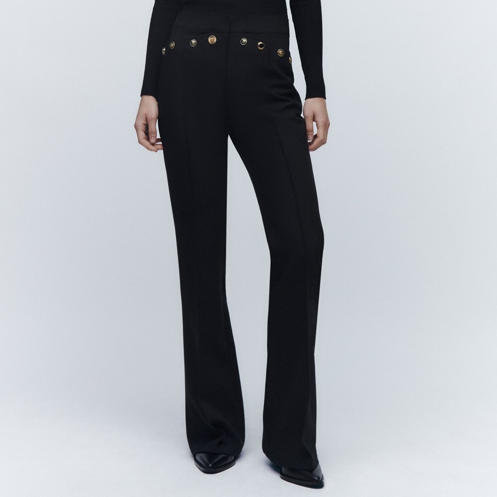 NWT Zara High Waisted Metal Buttoned Flared Pants Size XS